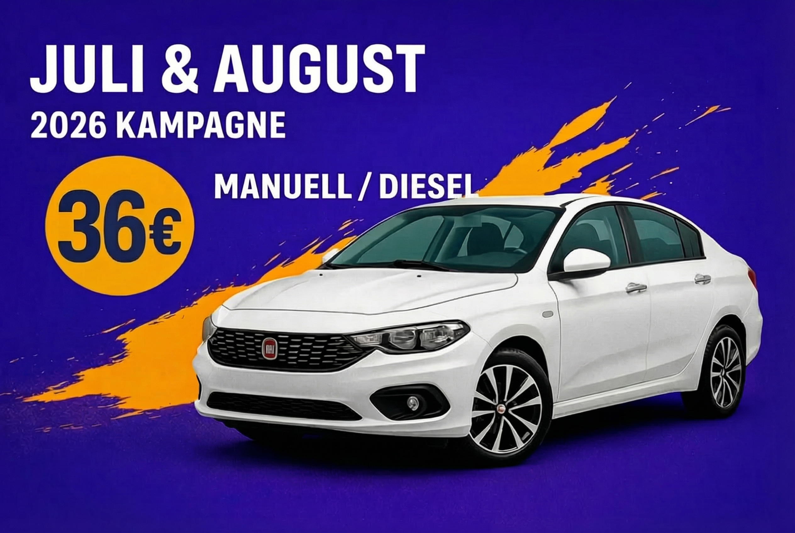 Exklusives Sommerangebot – Antalya (Juli & August 2026)  Manuell / Diesel Fahrzeuge – 36 € pro Tag